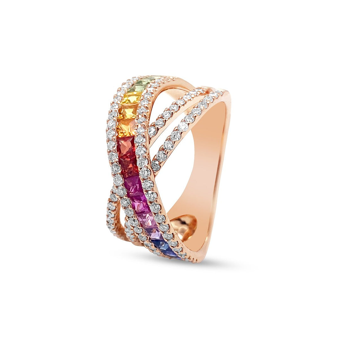 18K Multi-colored Sapphire & Diamond Right Hand Ring - KR1069