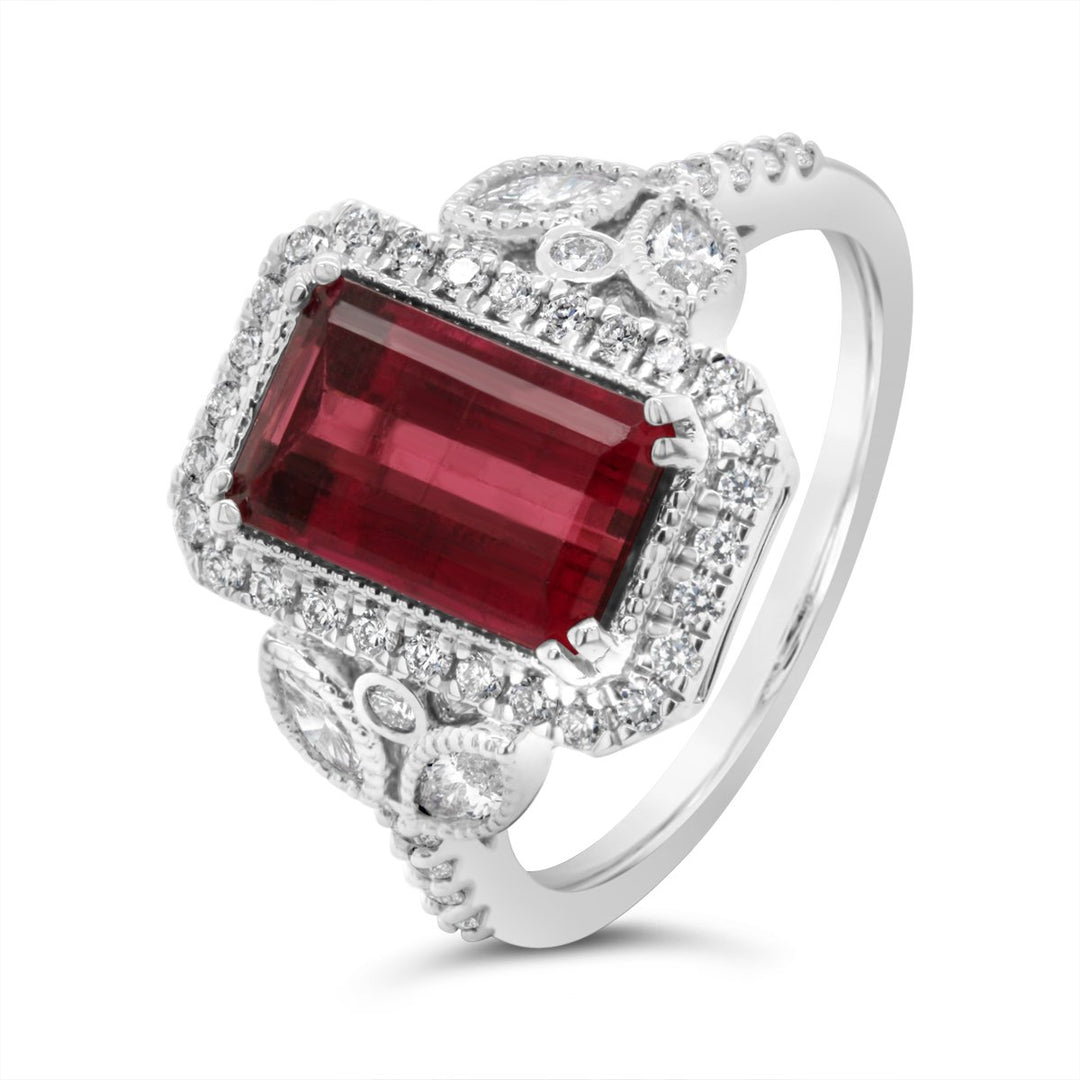 18K White Gold Diamond & Pink Tourmaline Dress Ring - 5850AS