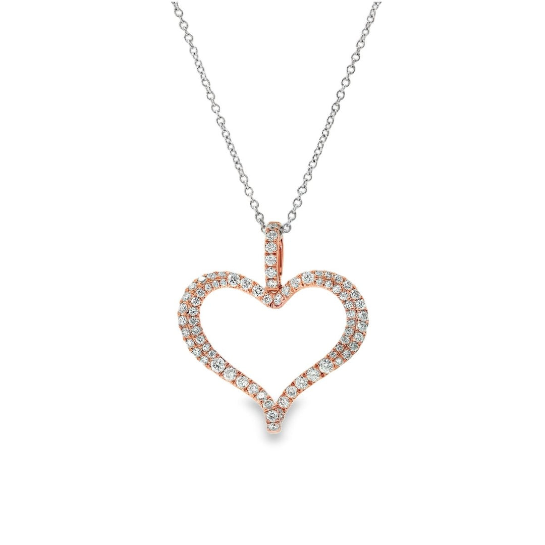 18K Rose Gold Open Heart Diamond Necklace