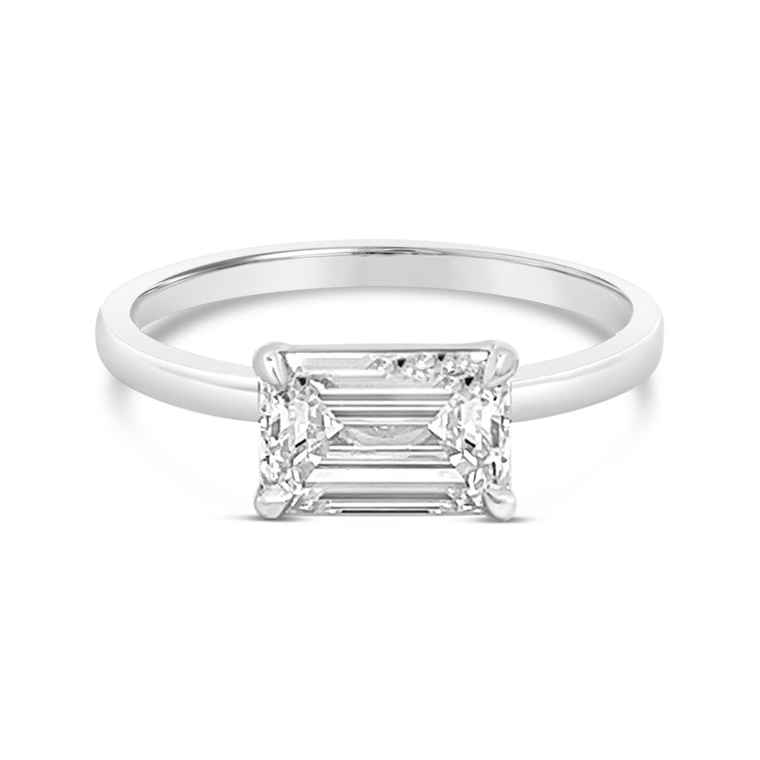 East To West Set Emerald Diamond Engagement Ring