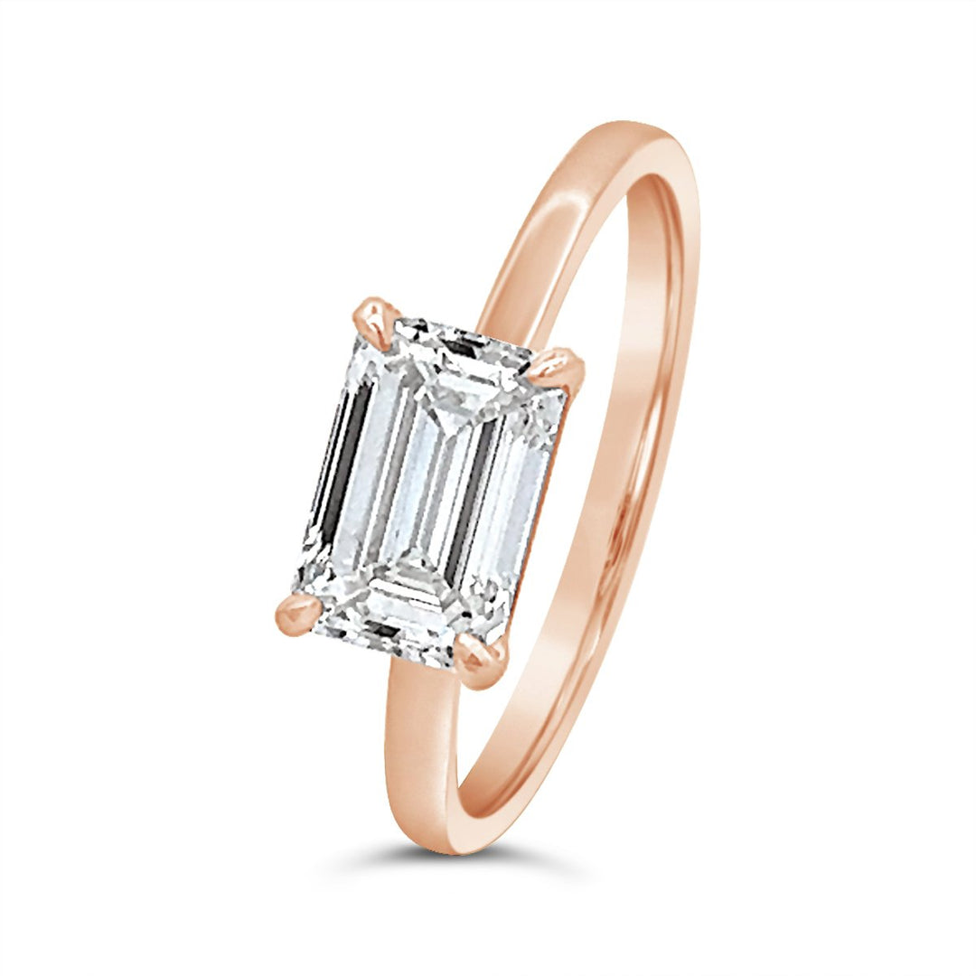 East To West Set Emerald Diamond Engagement Ring