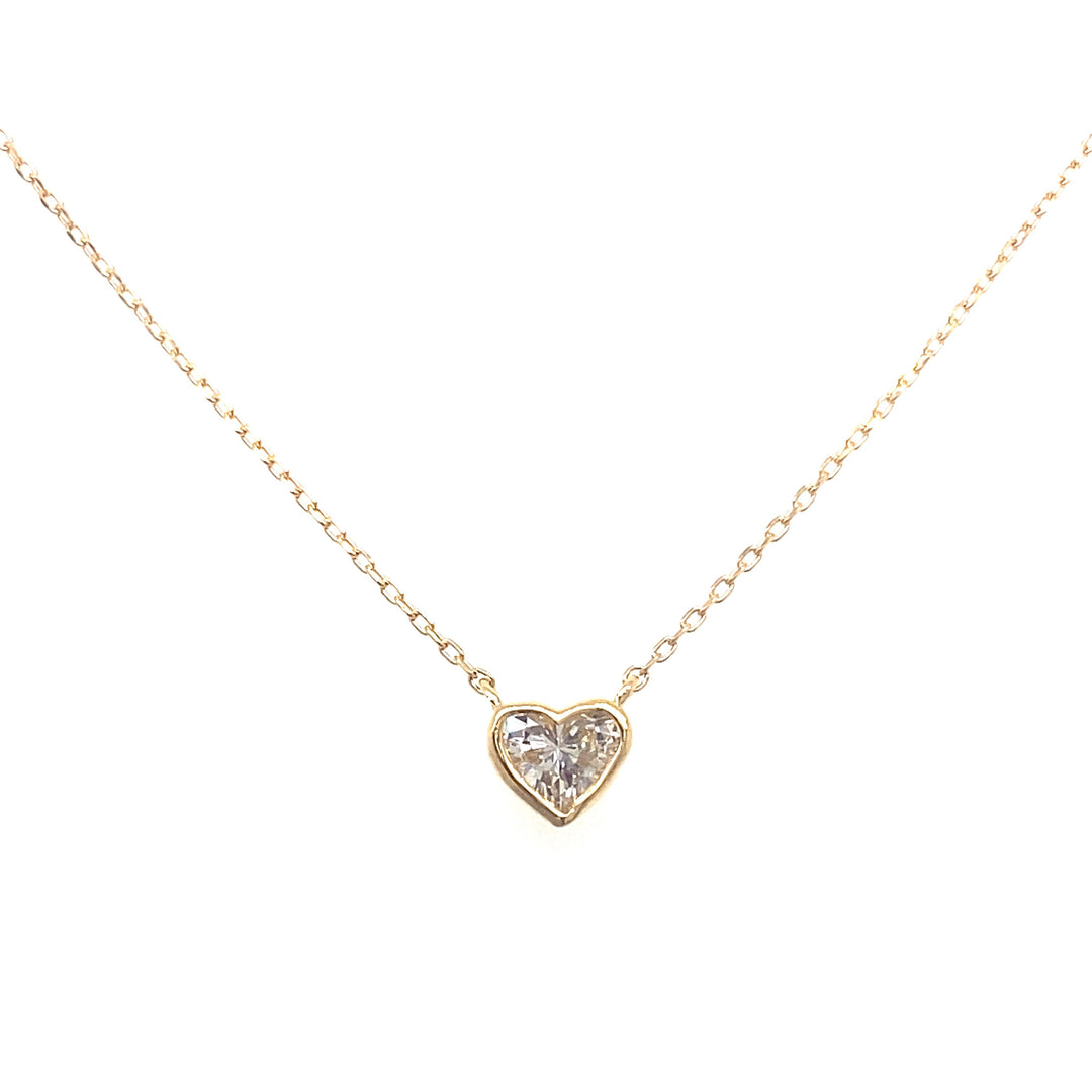 Yellow Gold Heart Shape Bezel Set Diamond Necklace - HKN00359B