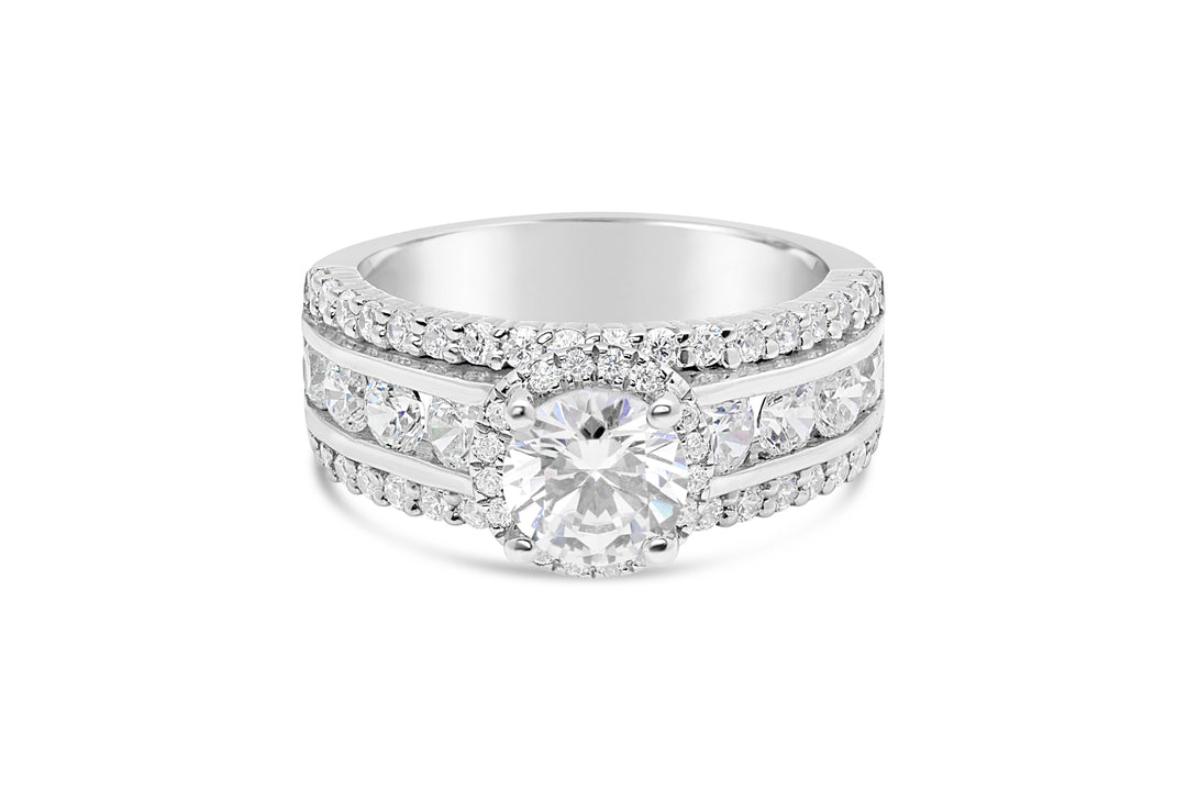 Diamond Halo Engagement Ring with Wide Band