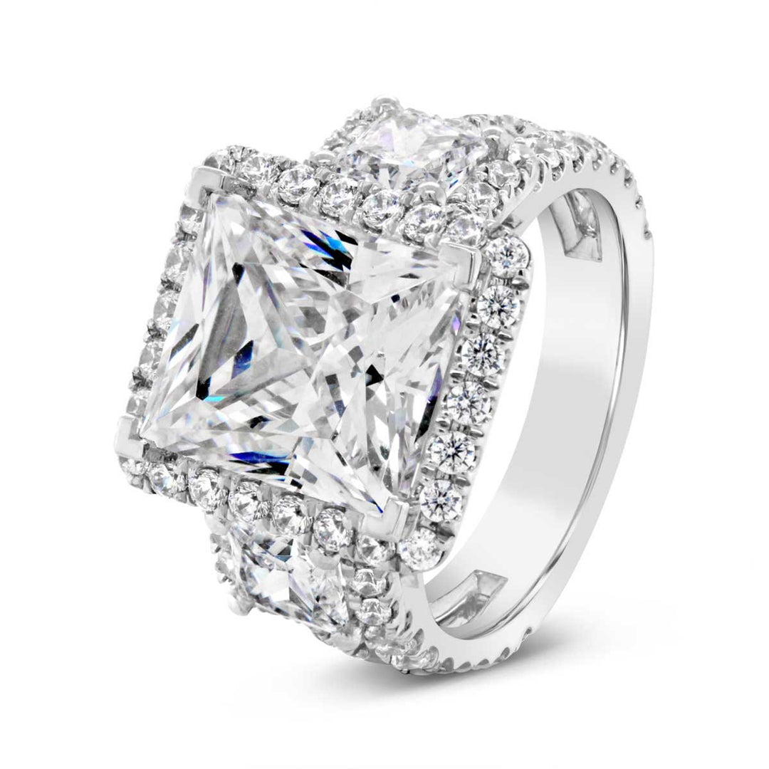 Three Stone Diamond Halo Engagement Ring - YJA2520R