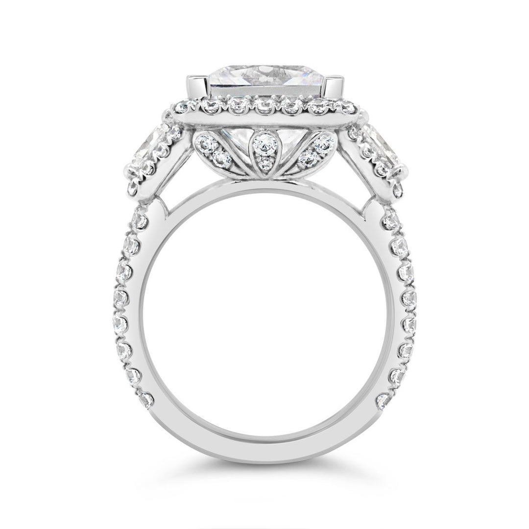 Three Stone Diamond Halo Engagement Ring - YJA2520R