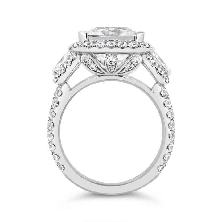 Three Stone Diamond Halo Engagement Ring - YJA2520R
