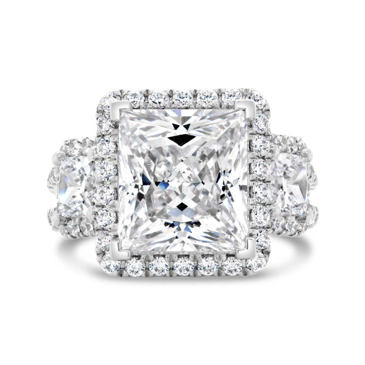 Three Stone Diamond Halo Engagement Ring - YJA2520R