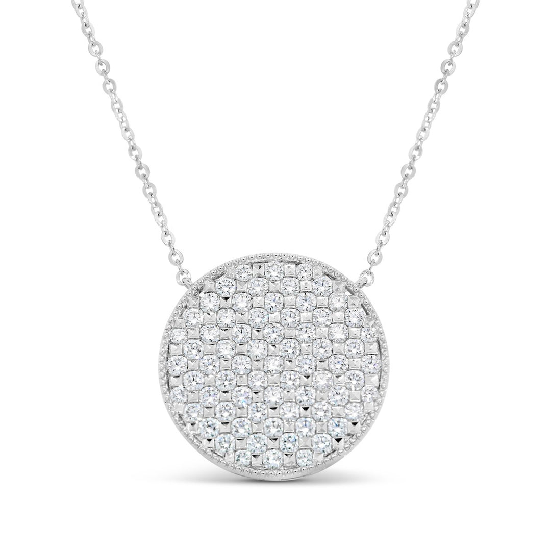 18K White Gold Round Diamond Disc Necklace