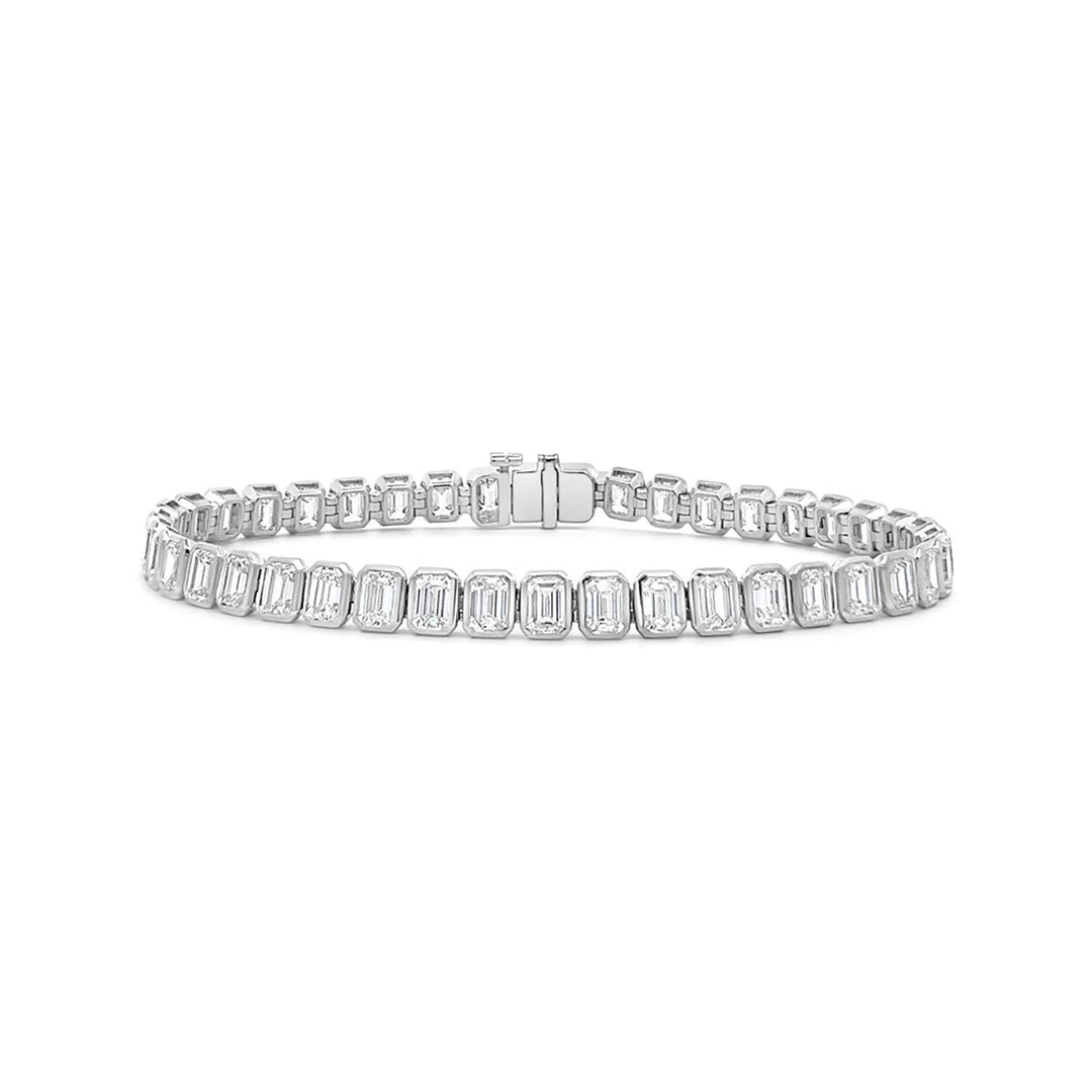 Bezel Set Emerald Cut Lab Grown Diamond Tennis Bracelet - BC692