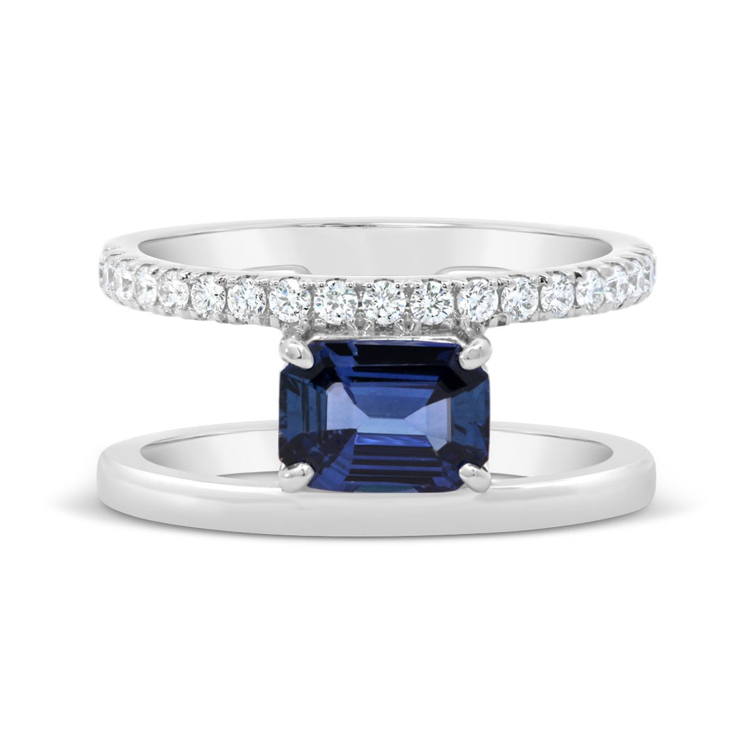 14K White Gold Diamond and Blue Sapphire Ring