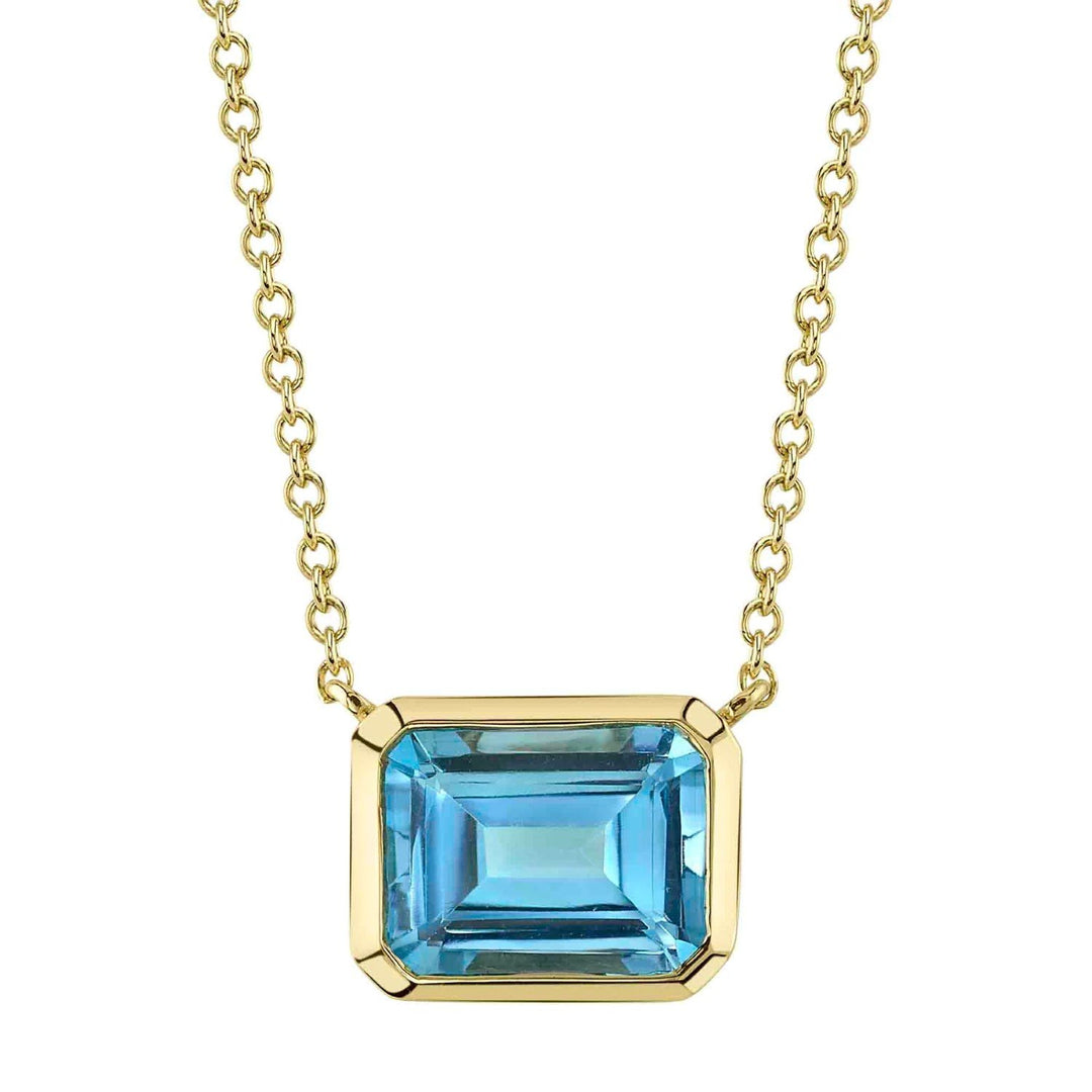 Yellow Gold Bezel Set Blue Topaz Necklace