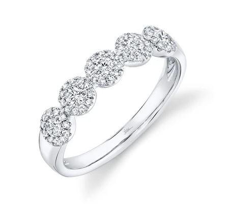 14K White Gold Shy Creation 1/2 Way Set Diamond Halo Band, 0.40 ct G/H SI