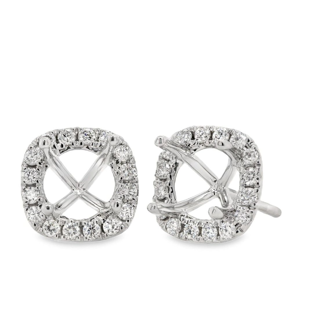 White Gold Cushion Shaped Diamond Halo Earring Semi-Mounts - ME51684C