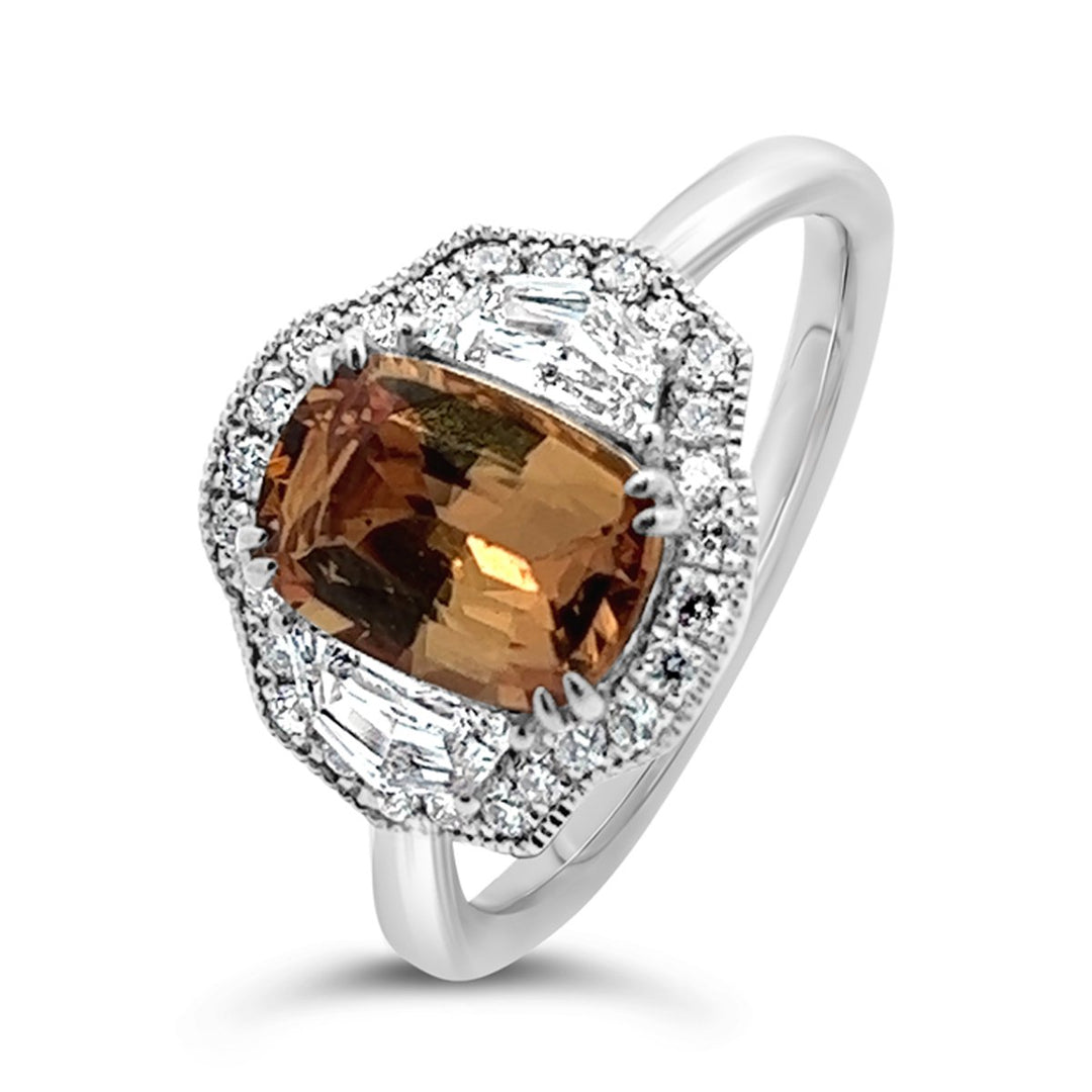 White Gold Diamond and Yellow/Orange Sapphire Fashion Ring - RG290