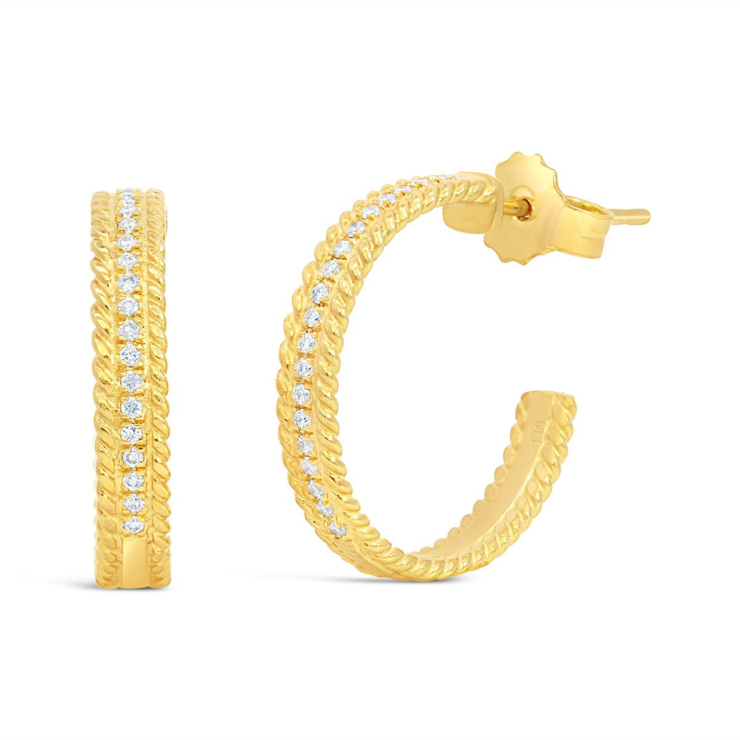 14K Yellow Gold Marika Desert Gold Diamond Half Hoop Earrings with Rope Detail - MDG6732