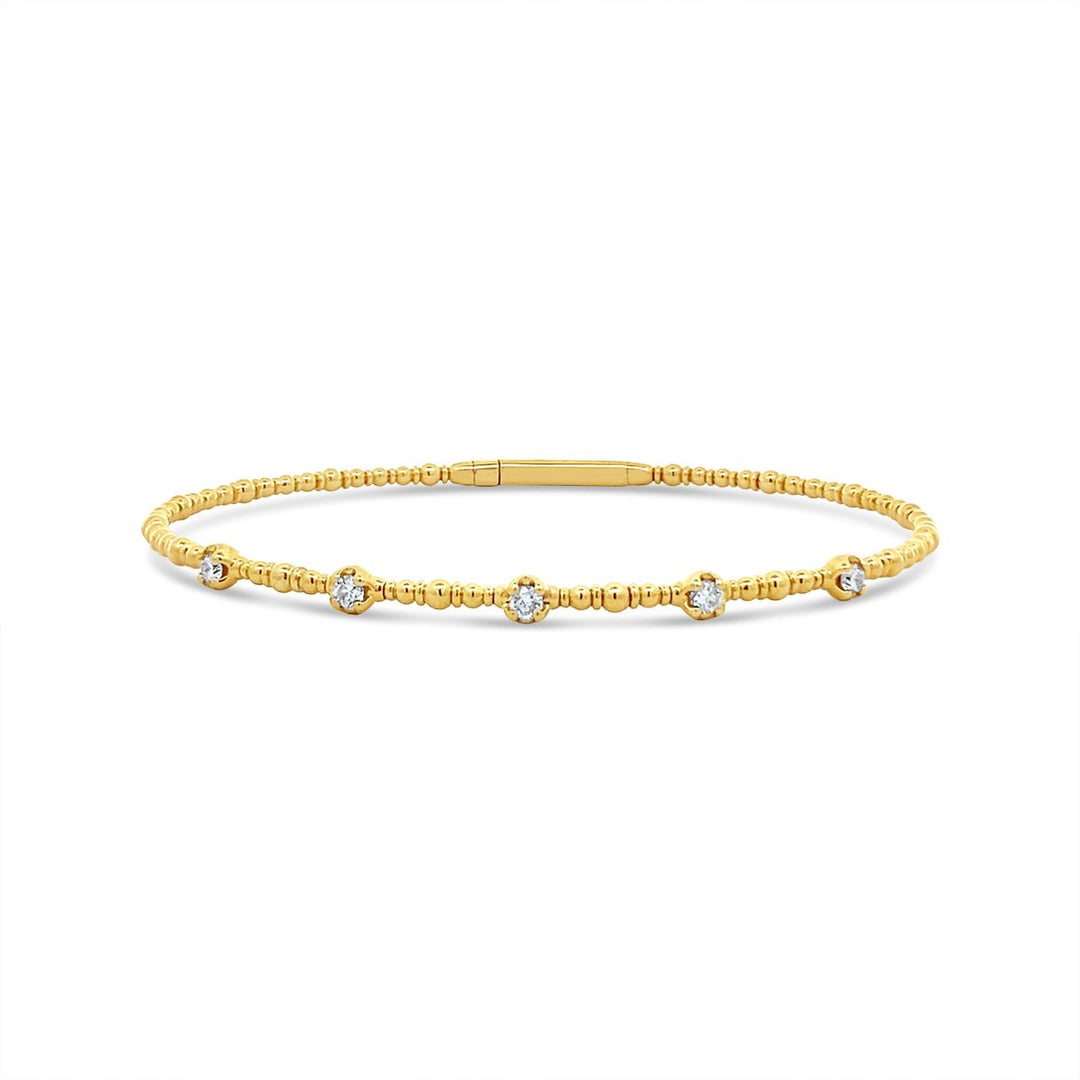 Yellow Gold Beaded Diamond Bangle - BDD7183