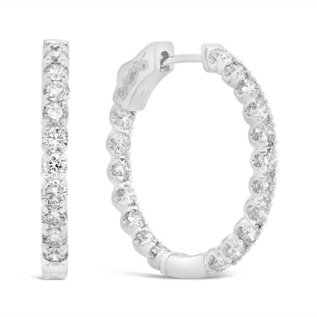 White Gold Inside Outside Diamond Hoop Earrings - EDD6479