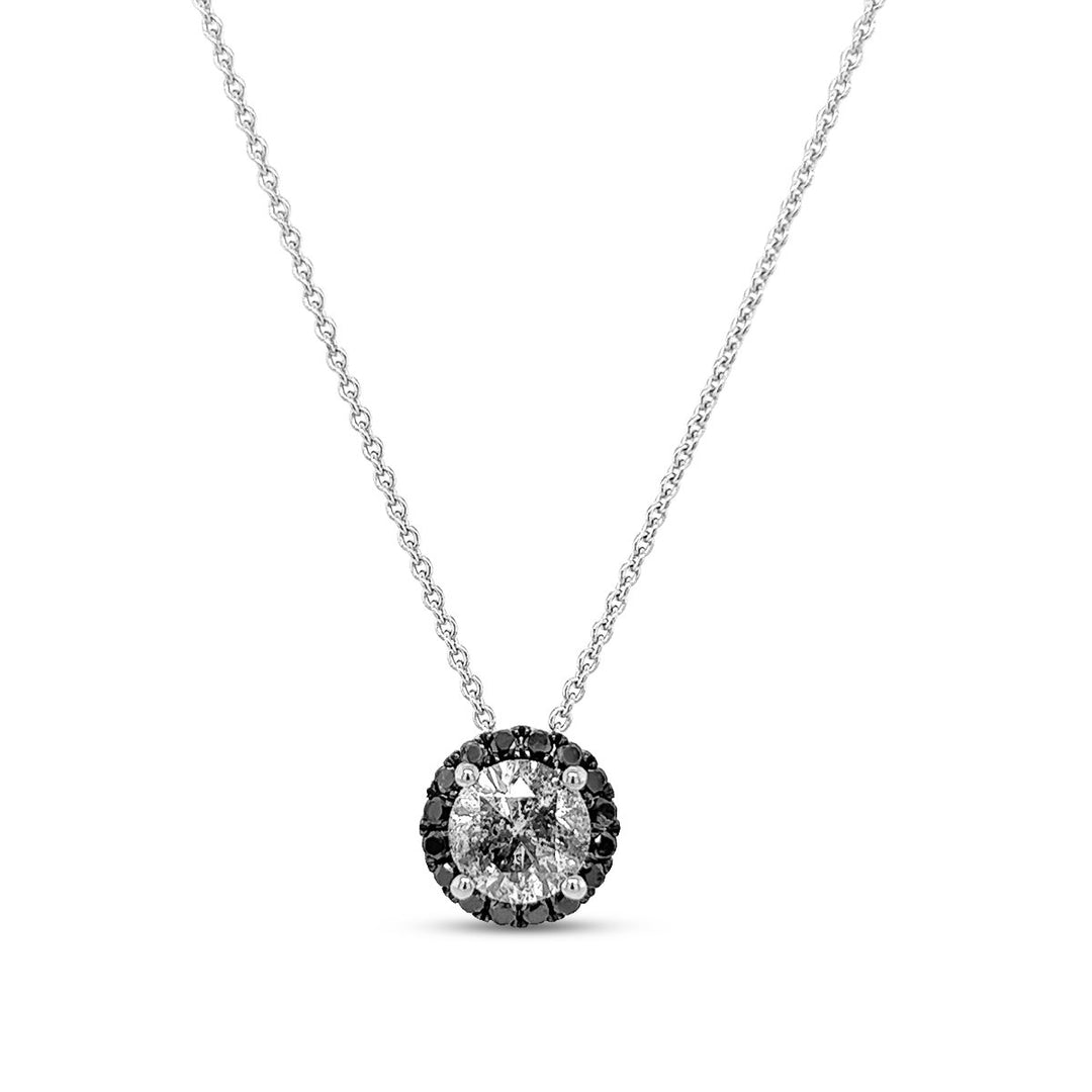 White Gold Black Diamond Halo & Salt & Pepper Diamond Necklace - YJM5984N