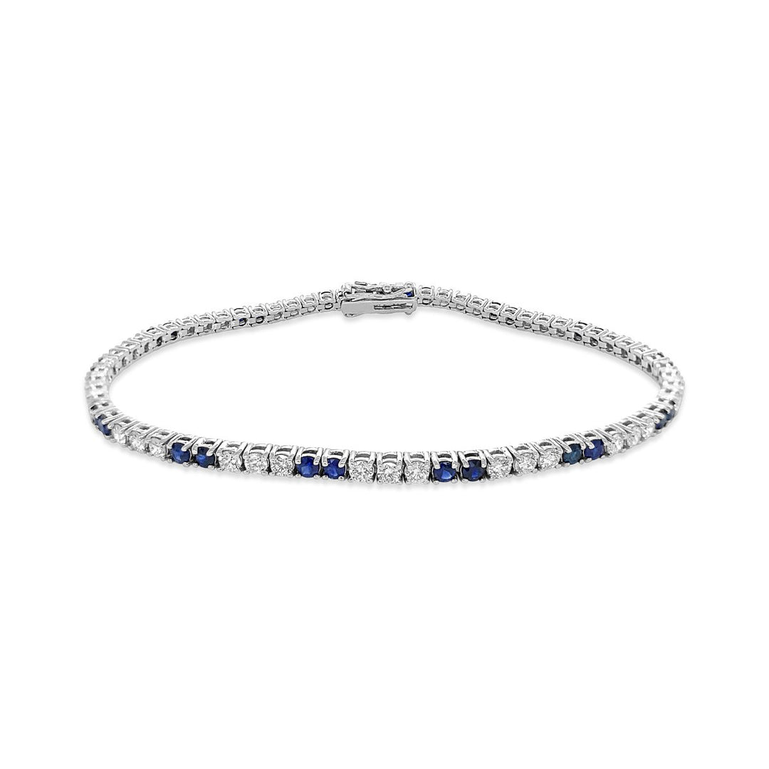 White Gold Diamond & Blue Sapphire Tennis Bracelet - BL6111