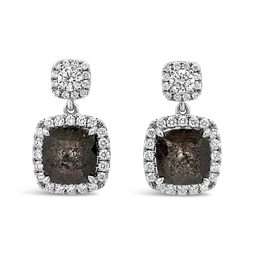 Salt & Pepper Diamond Halo Earrings