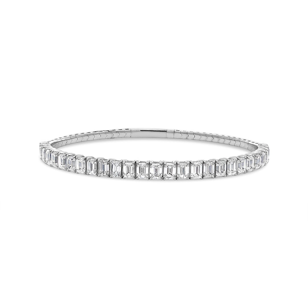 White Gold Emerald Cut Diamond Bangle - BG367H