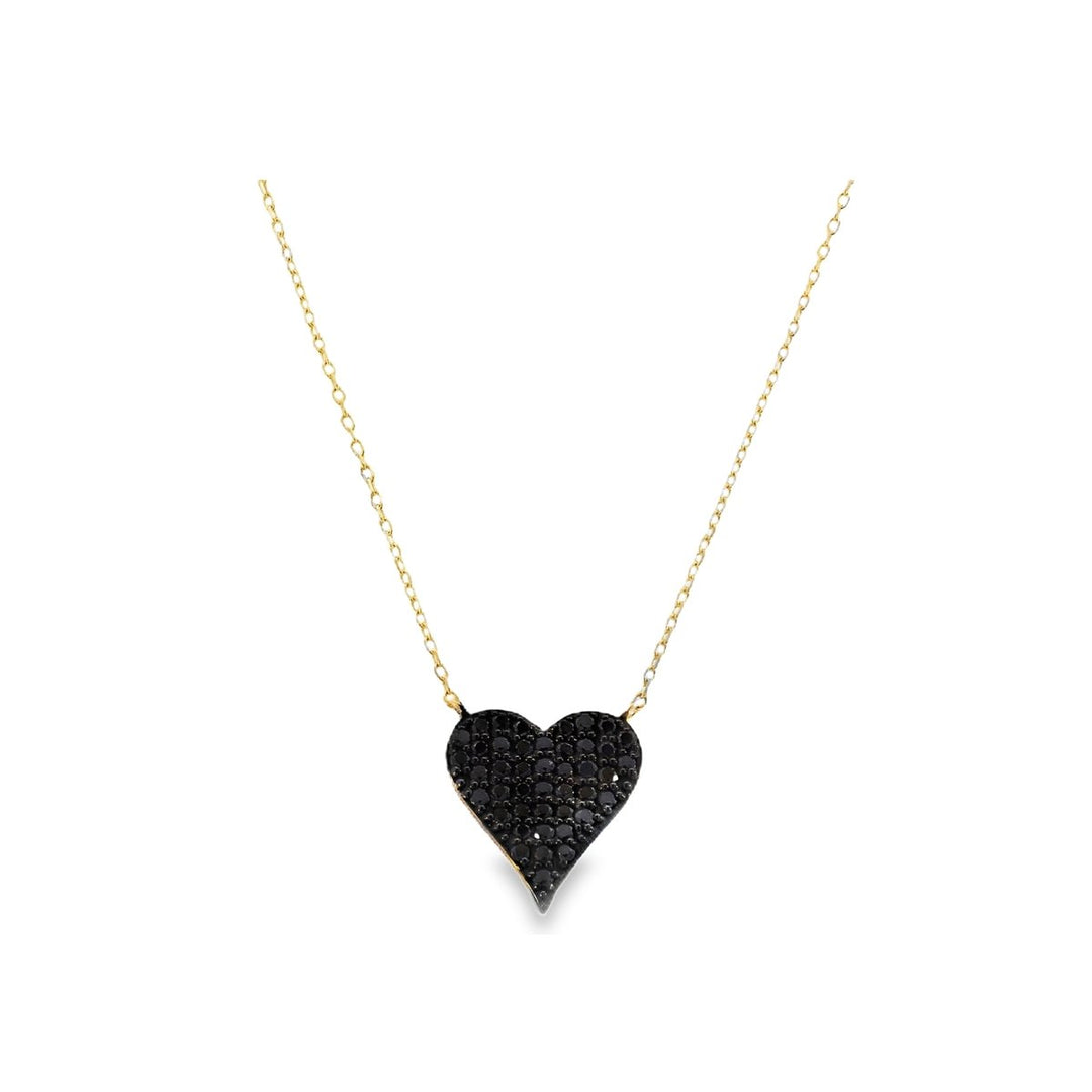 18K Yellow Gold Black Diamond Heart Necklace
