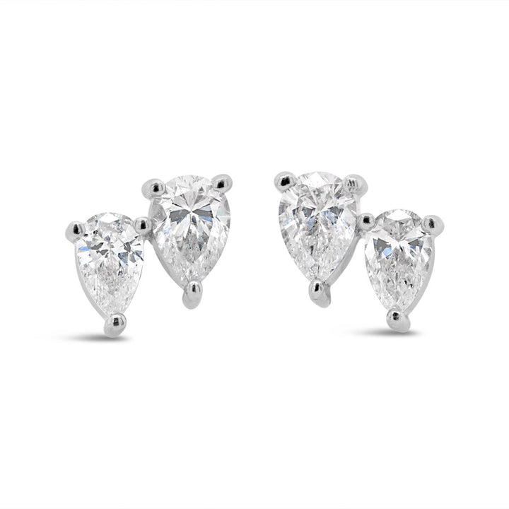 White Gold Pear Shape Diamond Stud Earrings - AE2811