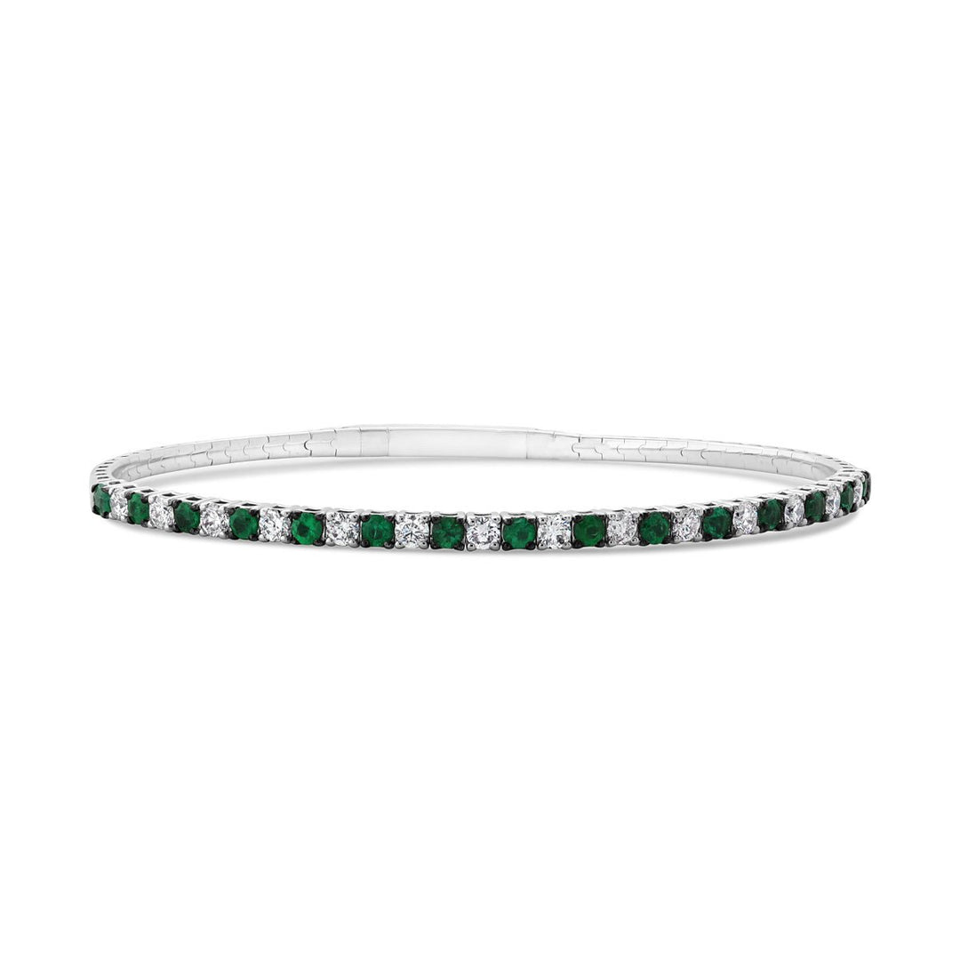 White Gold Diamond & Emerald Bangle - BG272CE