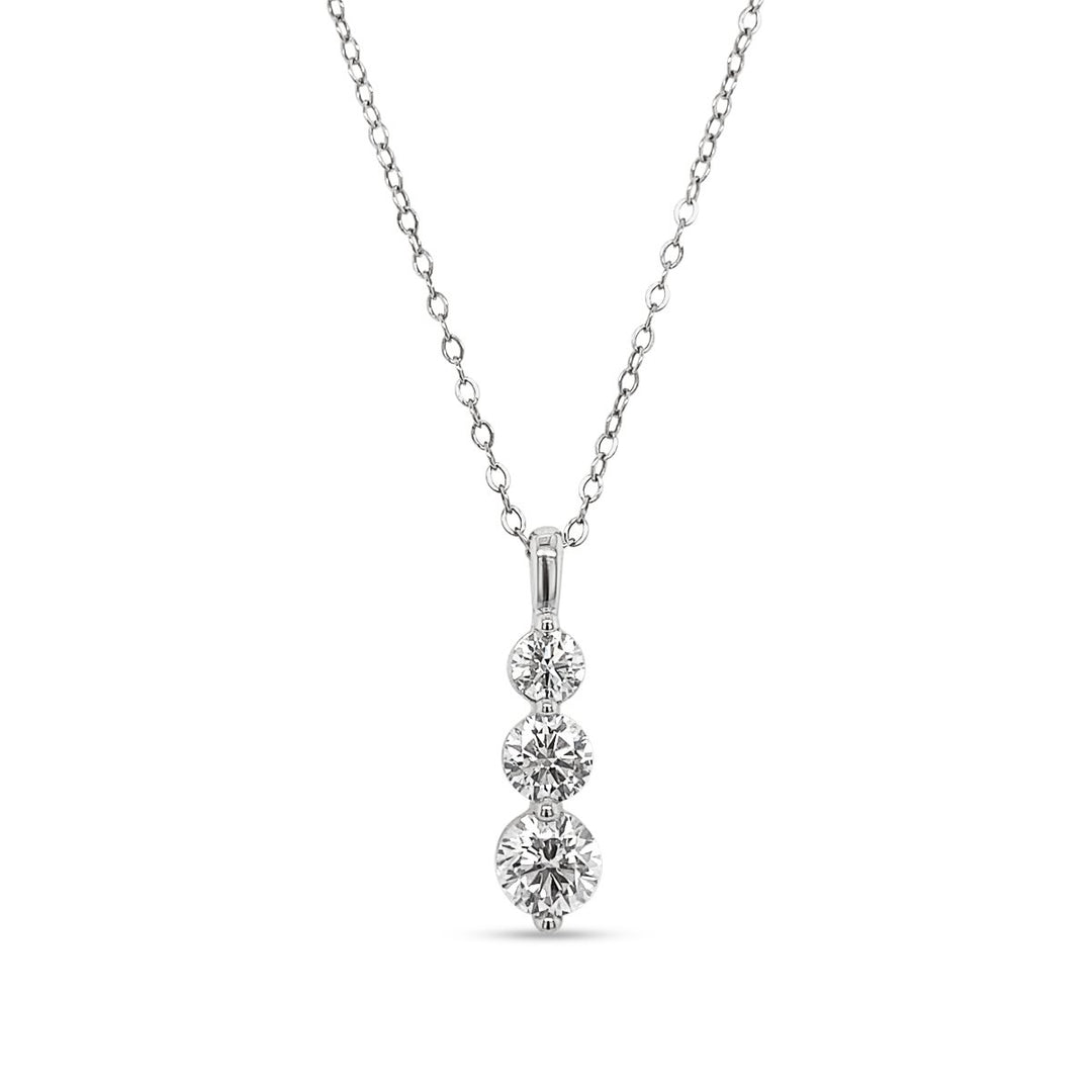 White Gold Lab Grown Diamond 3 Stone Necklace - JLGNP11108002