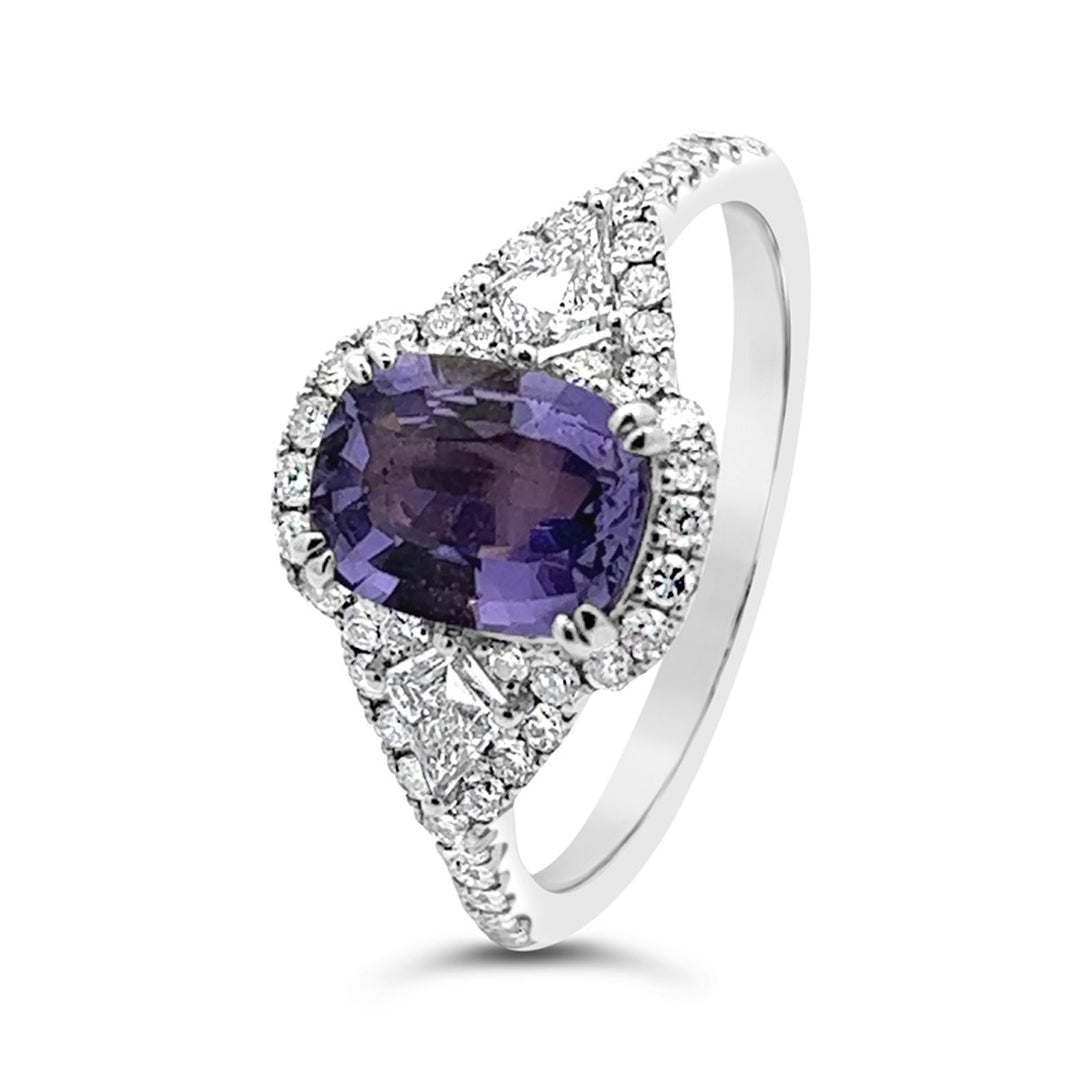 White Gold Diamond and Purple Sapphire Fashion Ring - RG292