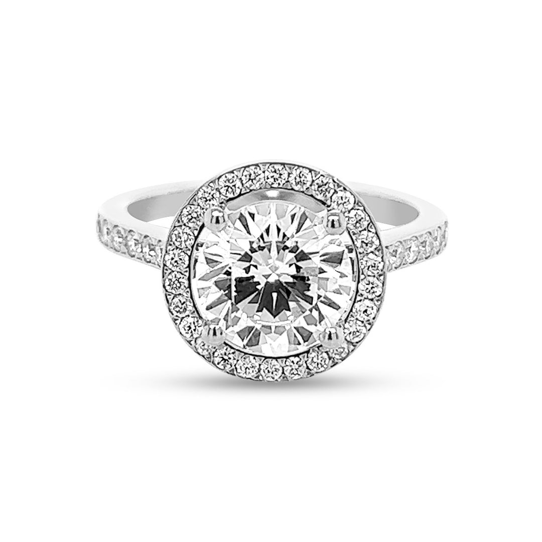 Round Halo Pave Diamond Engagement Ring
