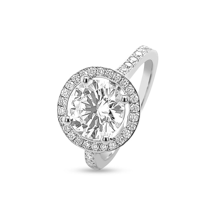 Round Halo Pave Diamond Engagement Ring