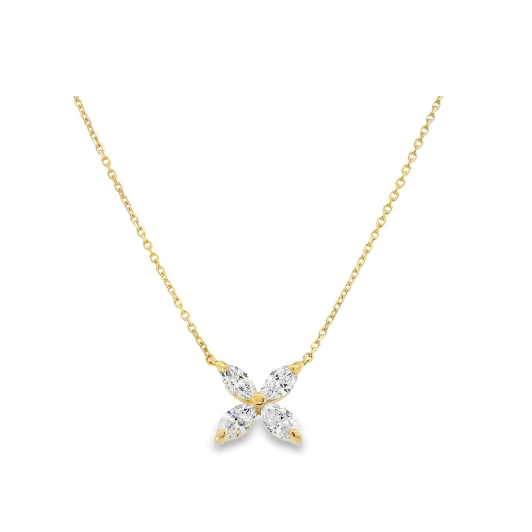 18K Yellow Gold Diamond Flower Necklace