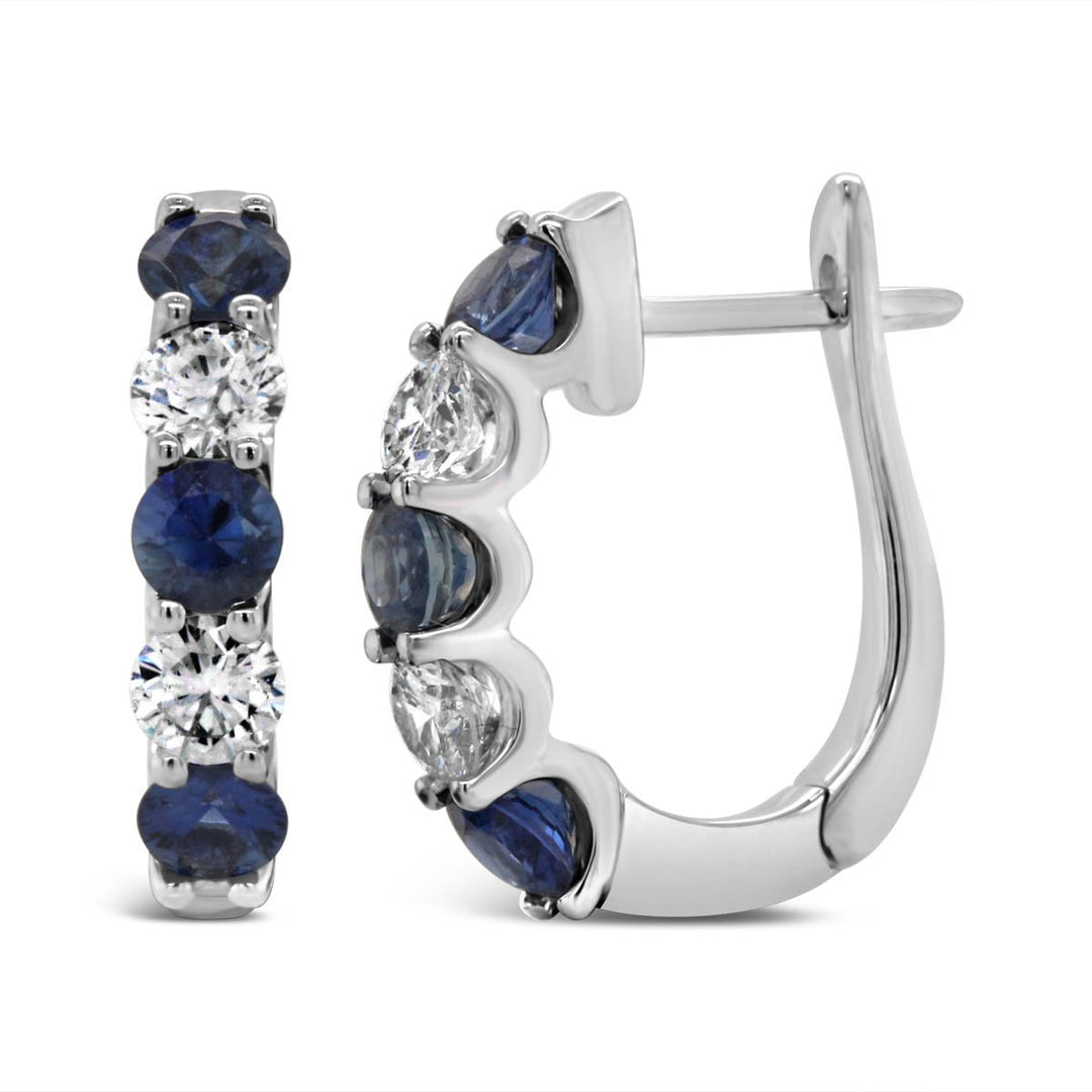 White Gold Alternating Diamond & Sapphire Hoop Earrings - ME51884