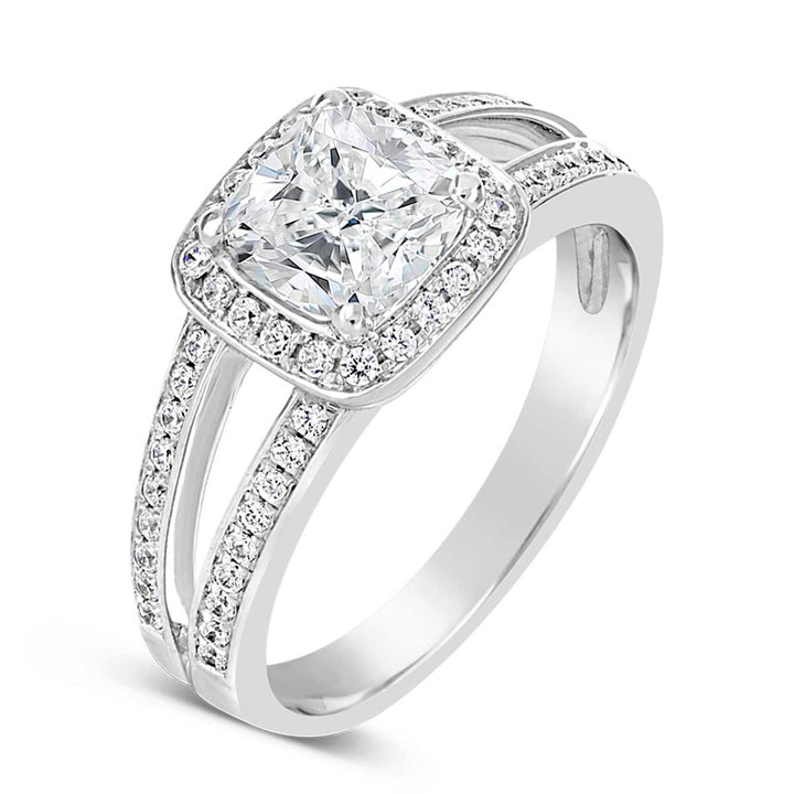 Diamond Halo Split Shank Engagement Ring