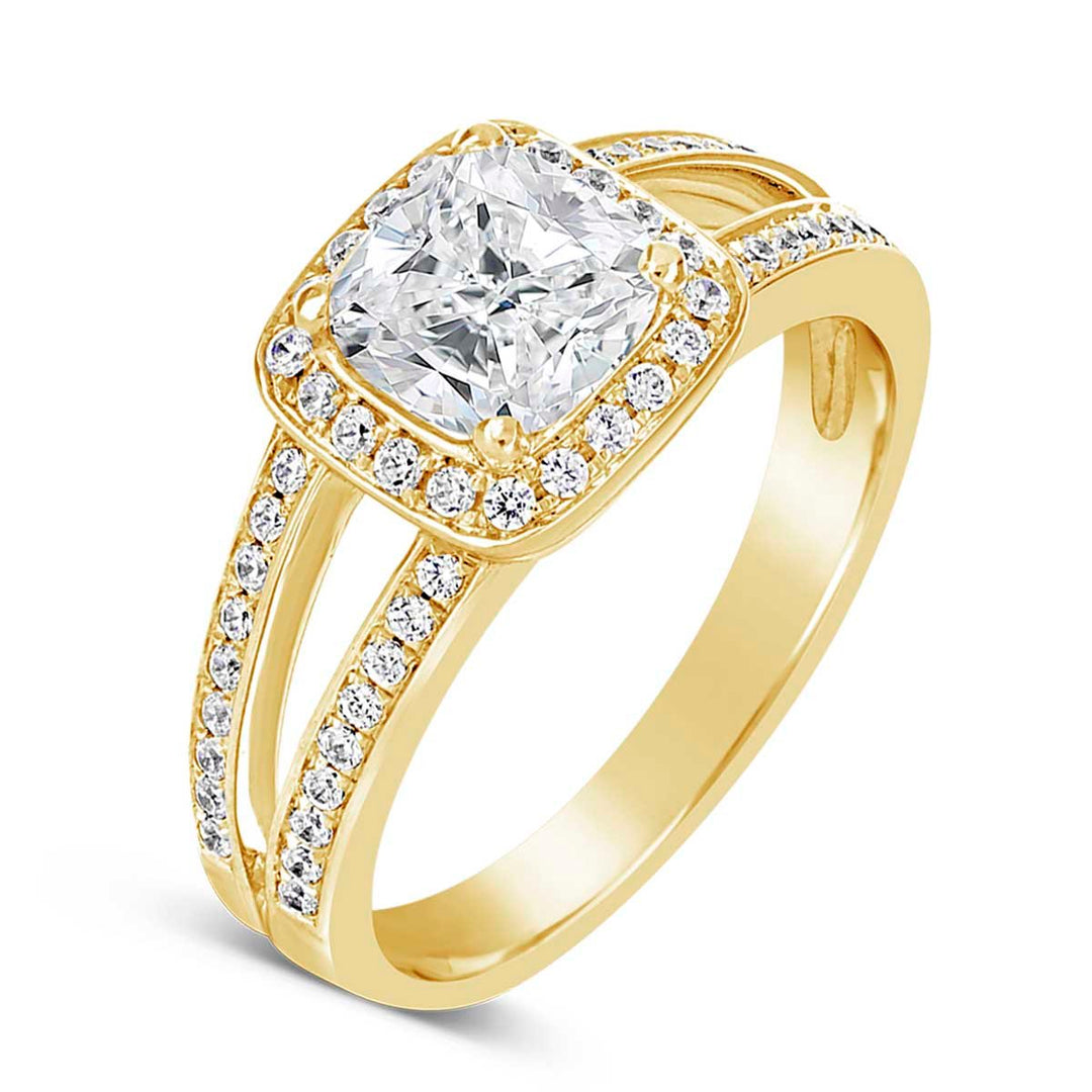 Diamond Halo Split Shank Engagement Ring