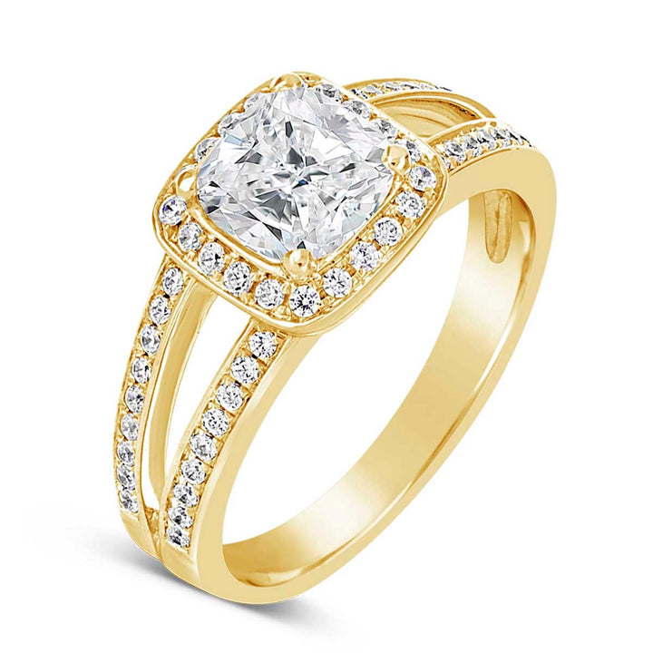 Diamond Halo Split Shank Engagement Ring