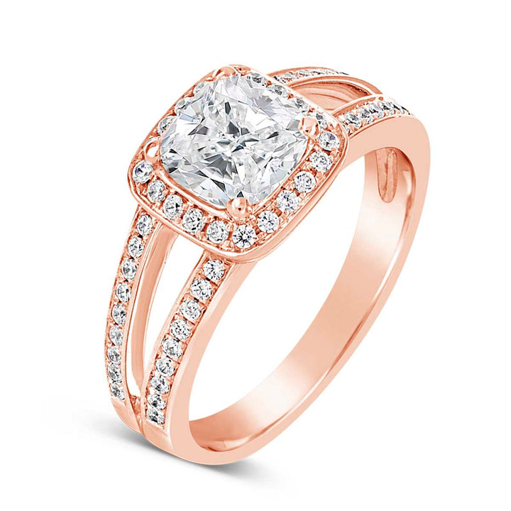Diamond Halo Split Shank Engagement Ring