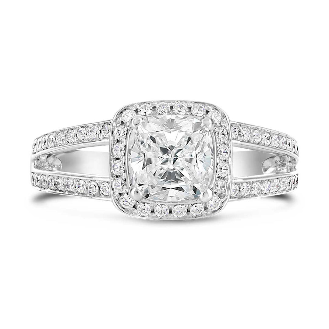 Diamond Halo Split Shank Engagement Ring
