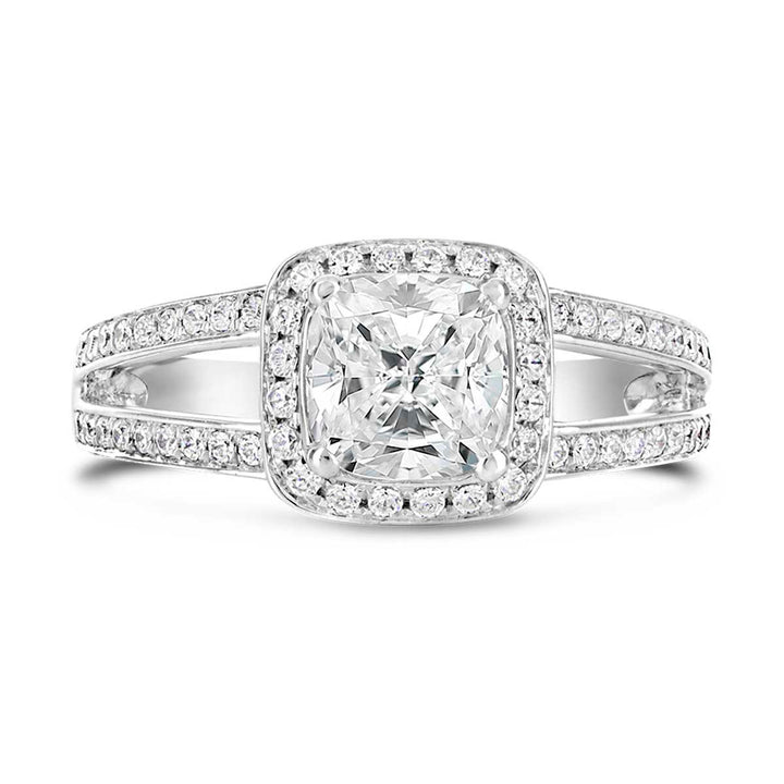 Diamond Halo Split Shank Engagement Ring