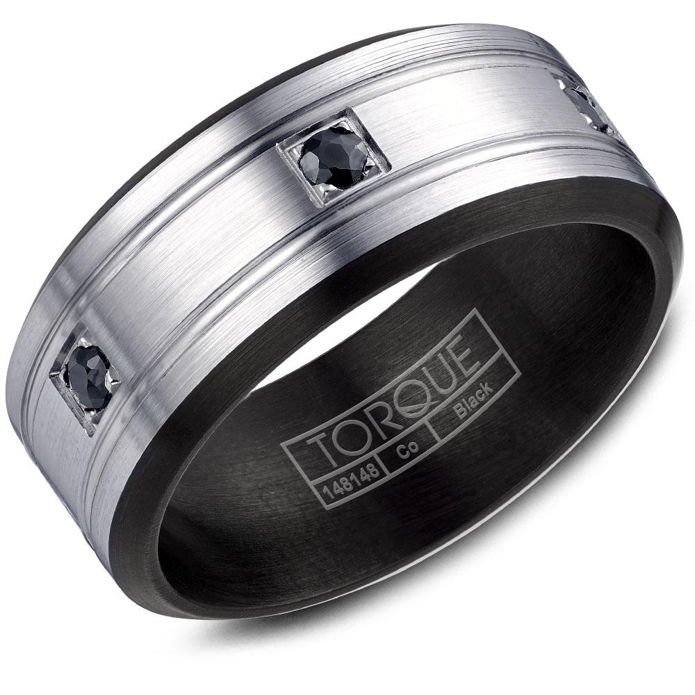 Men's White & Black Cobalt 9mm Wide Band with Black Sapphire - CBB-2182BS