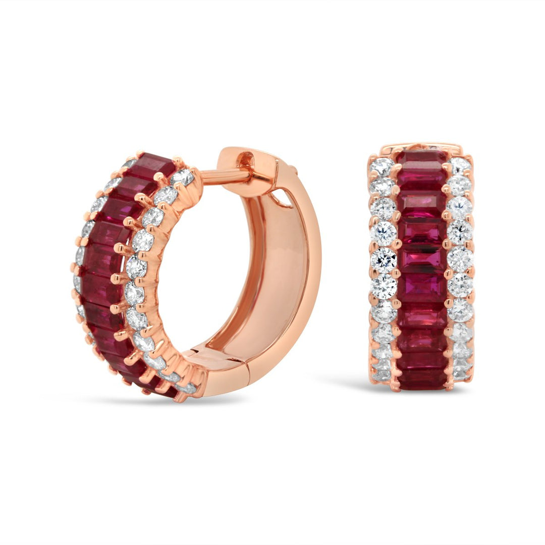 Rose Gold Diamond & Ruby Huggies Earrings - EN2879PR1