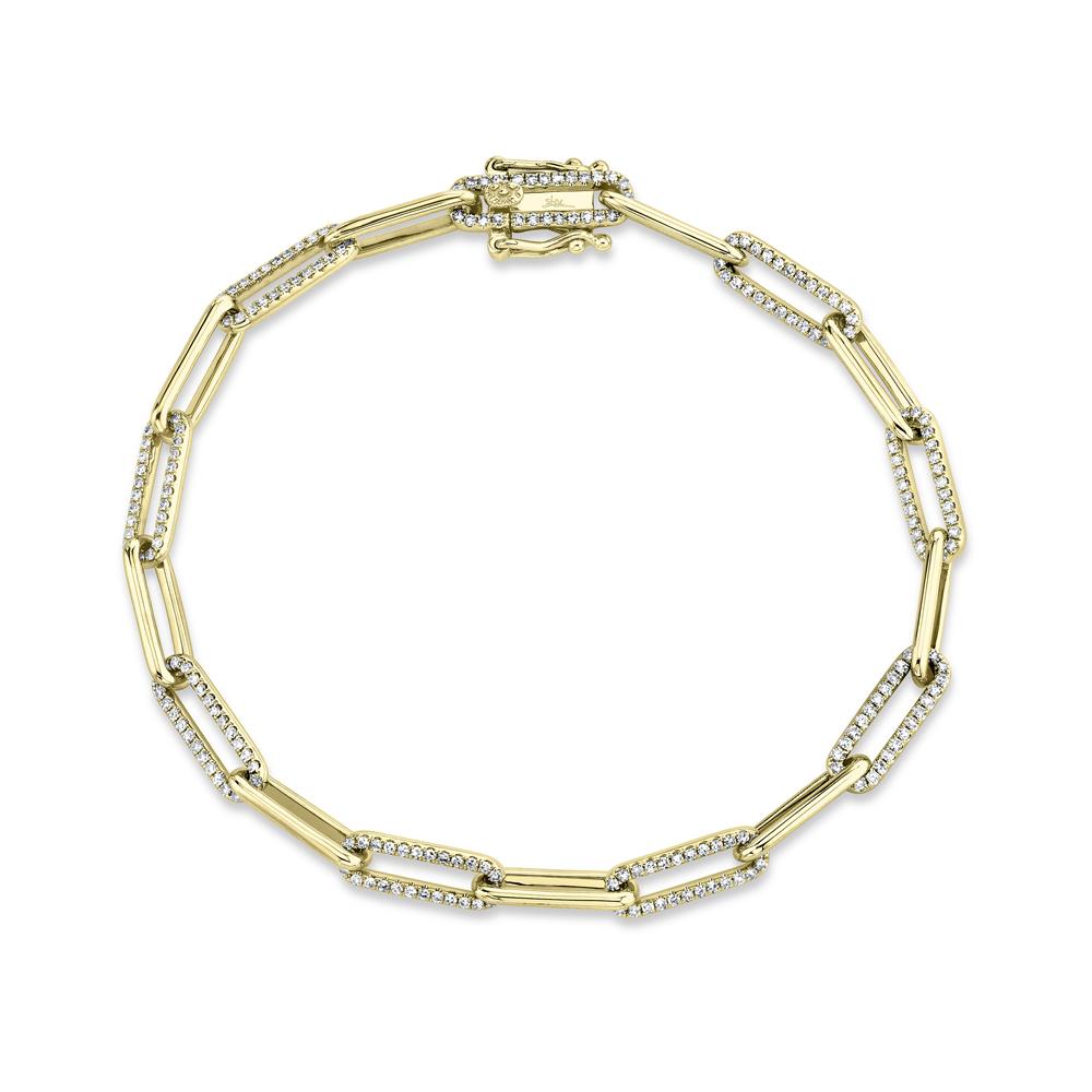 Yellow Gold Shy Creation Diamond Paper Clip Link Bracelet - SC55008688