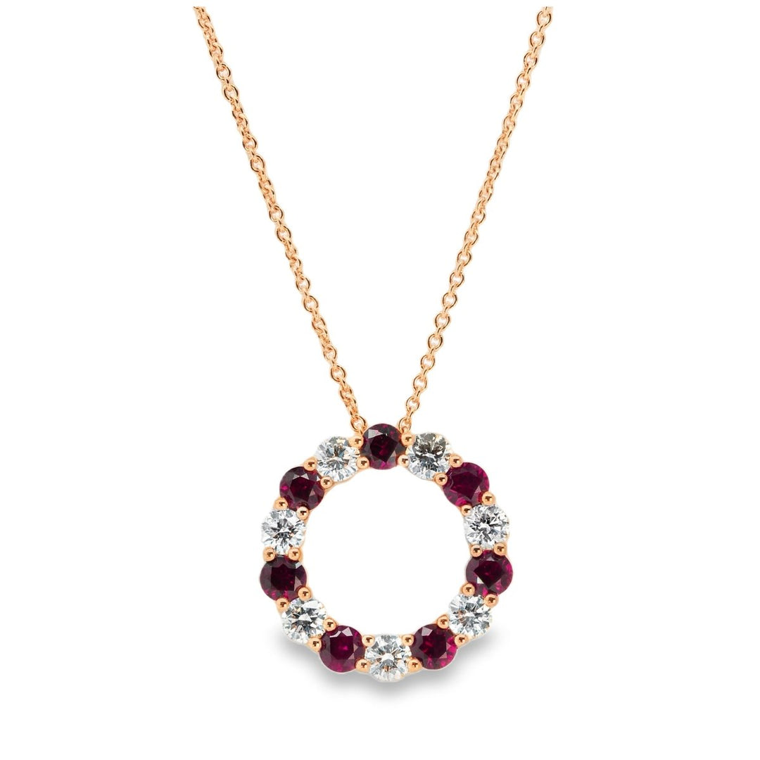 18K Rose Gold Diamond & Ruby Circle Necklace
