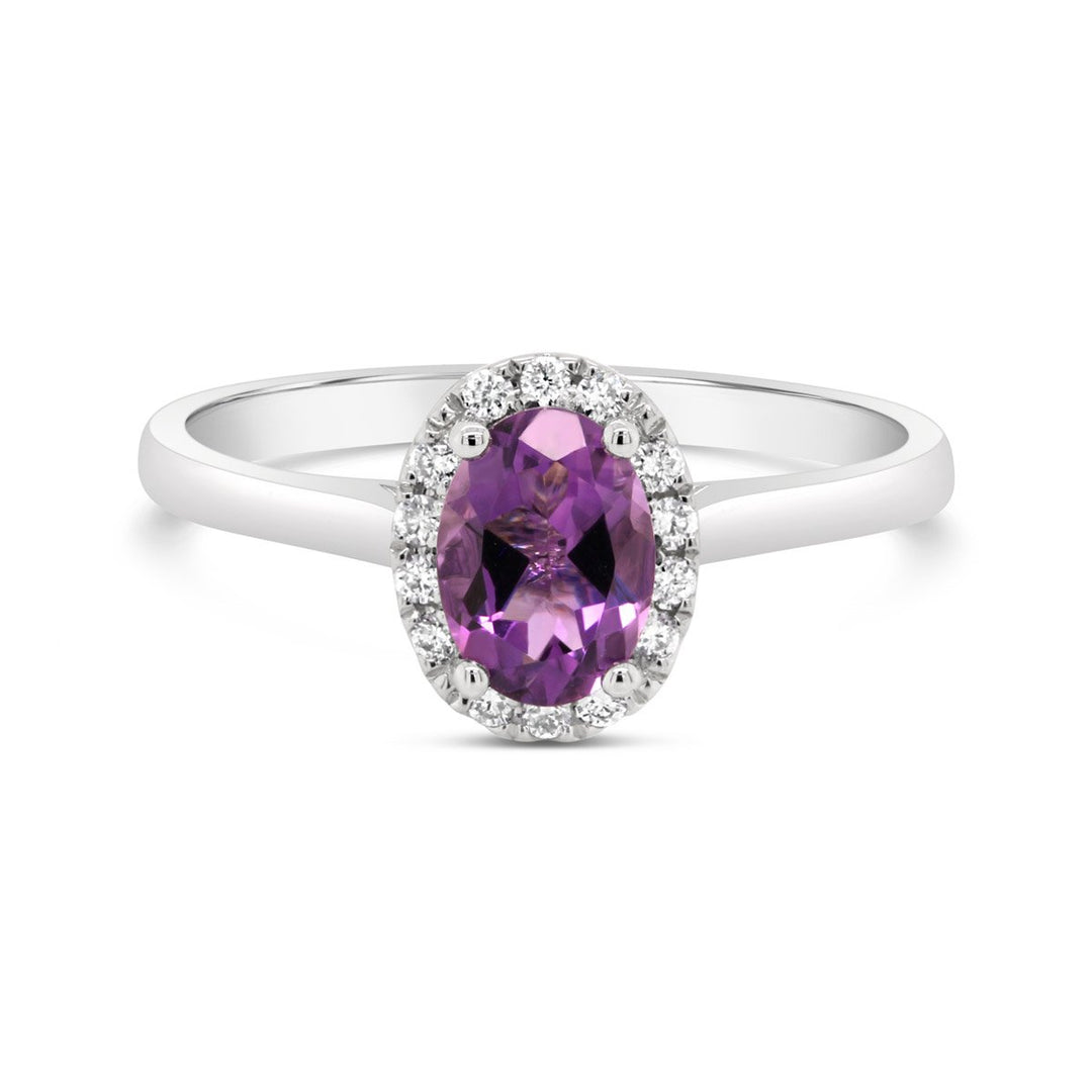 White Gold Diamond & Amethyst Halo Ring