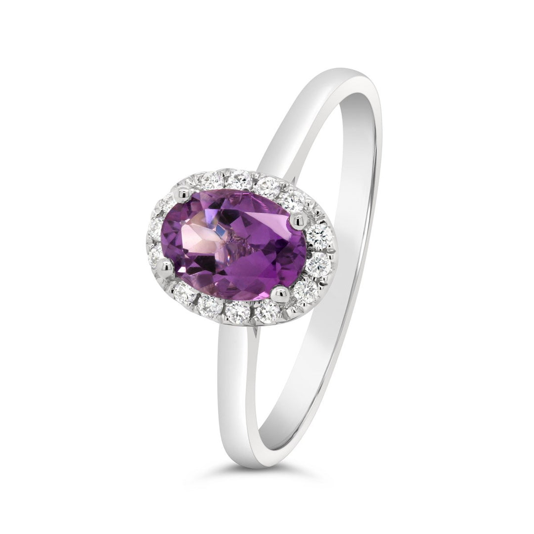 White Gold Diamond & Amethyst Halo Ring