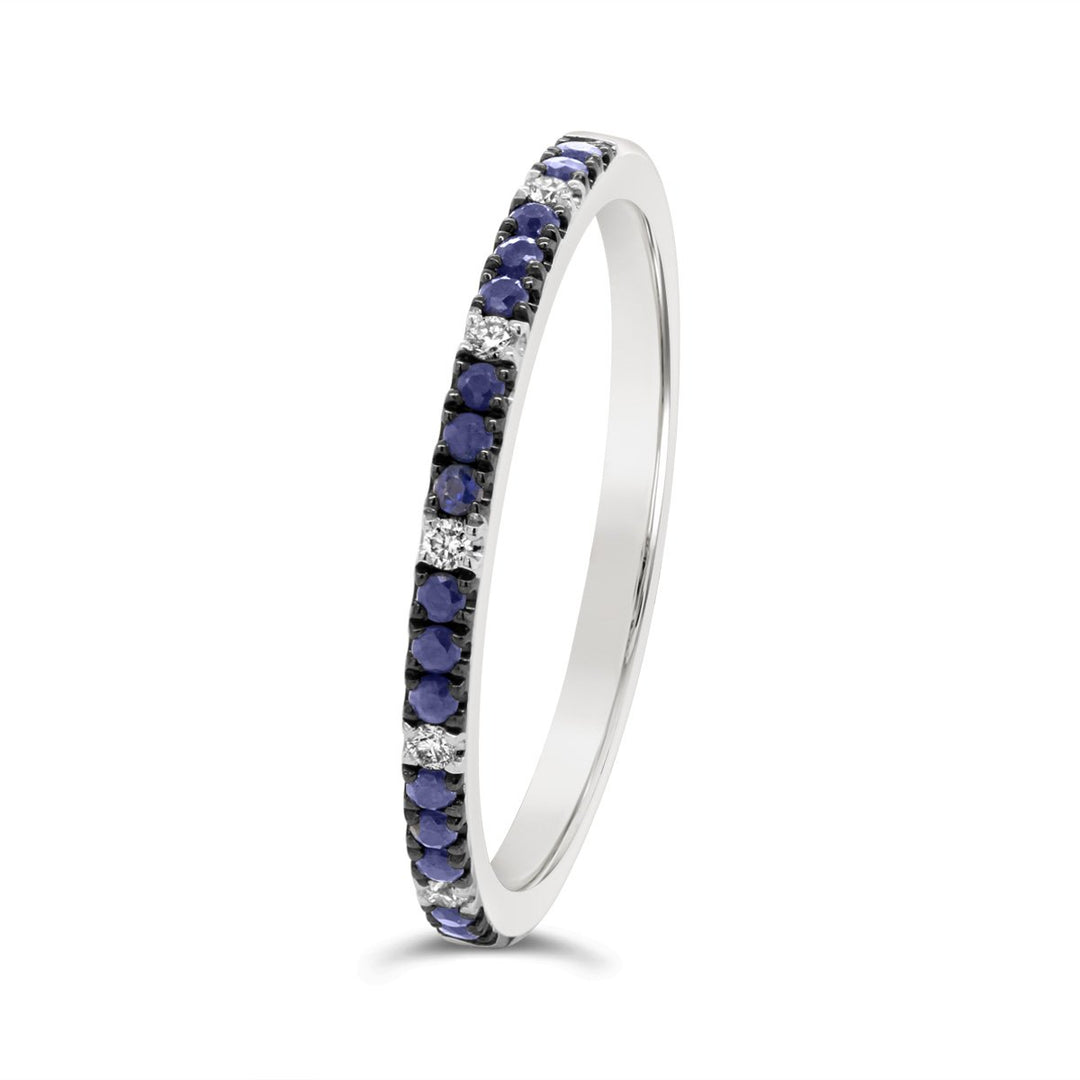 18K White Gold 1/2 Way Set Diamond & Blue Sapphire Band - SRB8532Y