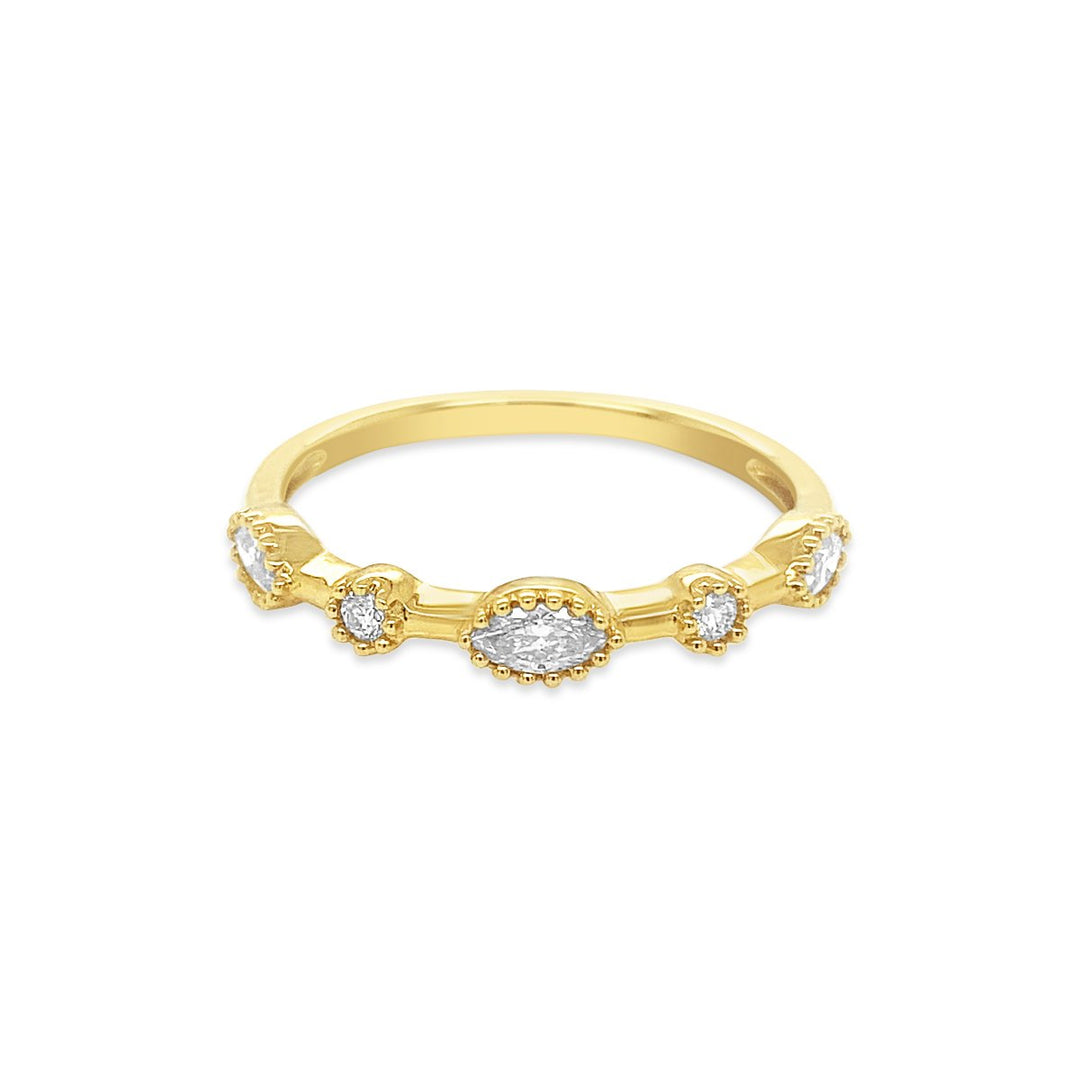Yellow Gold Half Way Set Bezel Set Diamond Band with Bead Finish - GSR1411-B