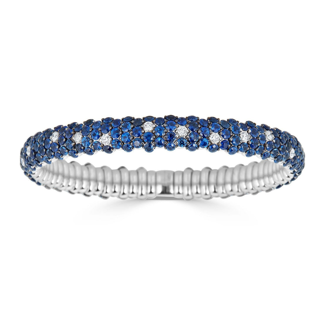 White Gold Italian Diamond & Sapphire Stretch Bangle - PU19