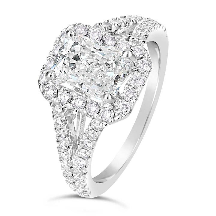 Split Shank Diamond Halo Engagement Ring